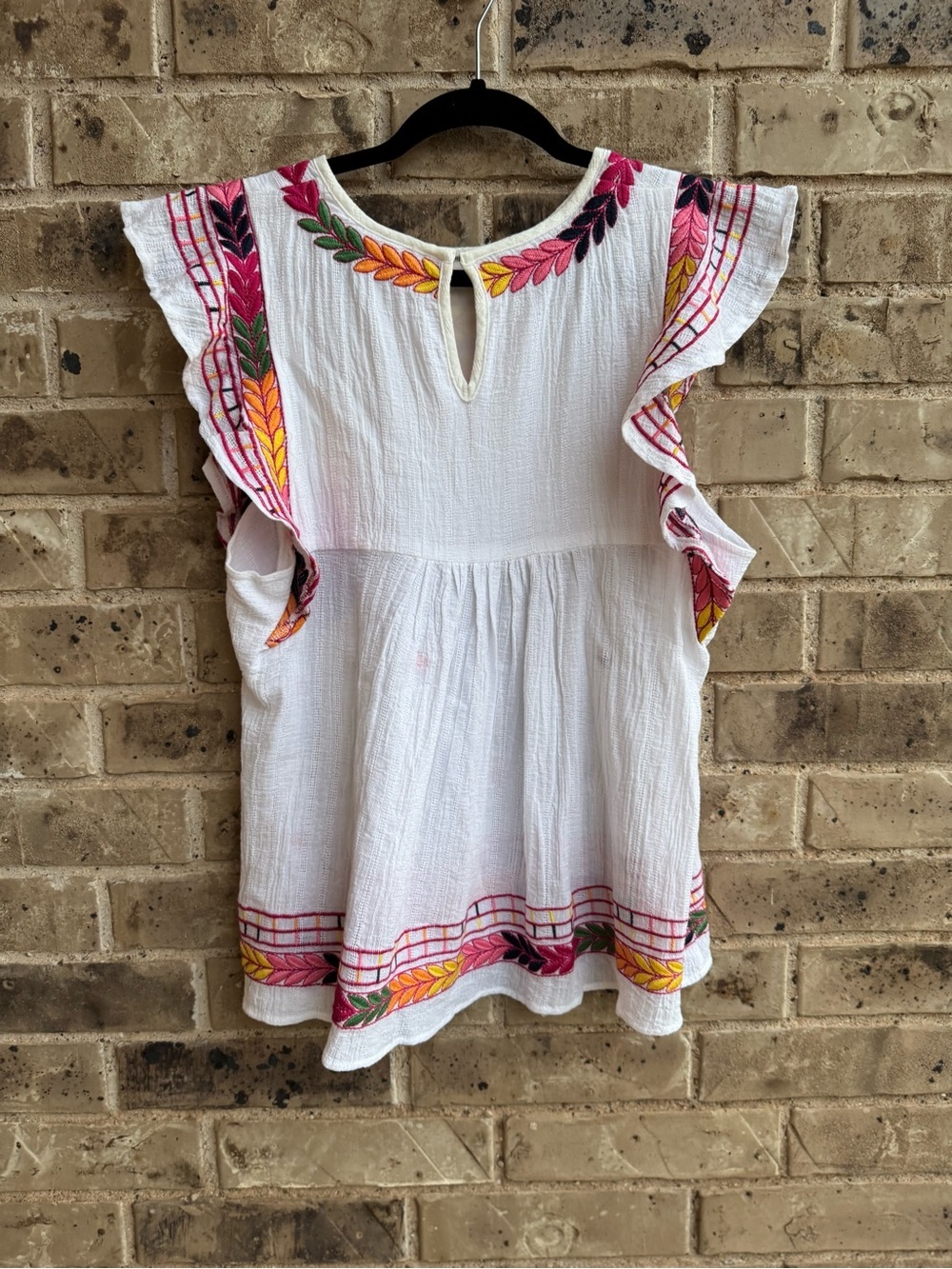 Anthropologie En Creme Ruffle Sleeve Embroidered Shirt Size small - Picture 5 of 9